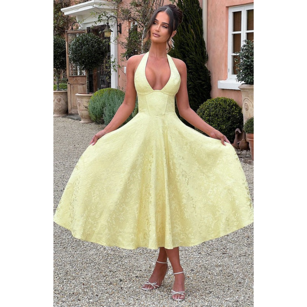 Yara | Damen Midi Kleid Für Hochzeitsgast Neckholder Stil