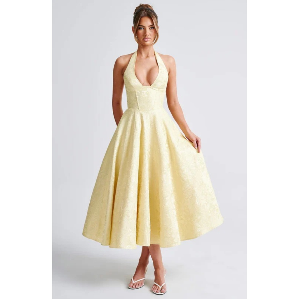 Yara | Damen Midi Kleid Für Hochzeitsgast Neckholder Stil