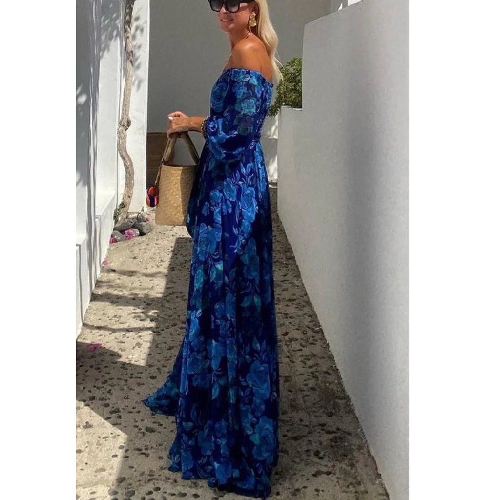 Yuna | Damen Stilvolles Blaues Off-Shoulder Maxikleid