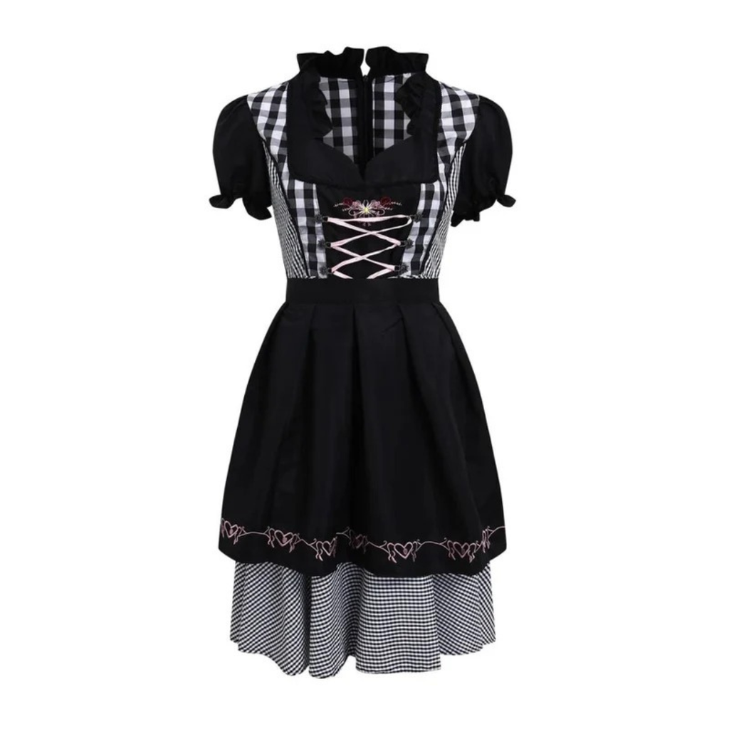 Yvonne | Damen Schwarzes Oktoberfest Dirndl mit Rüschen