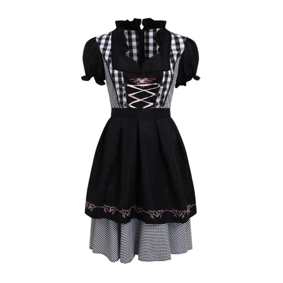 Yvonne | Damen Schwarzes Oktoberfest Dirndl mit Rüschen