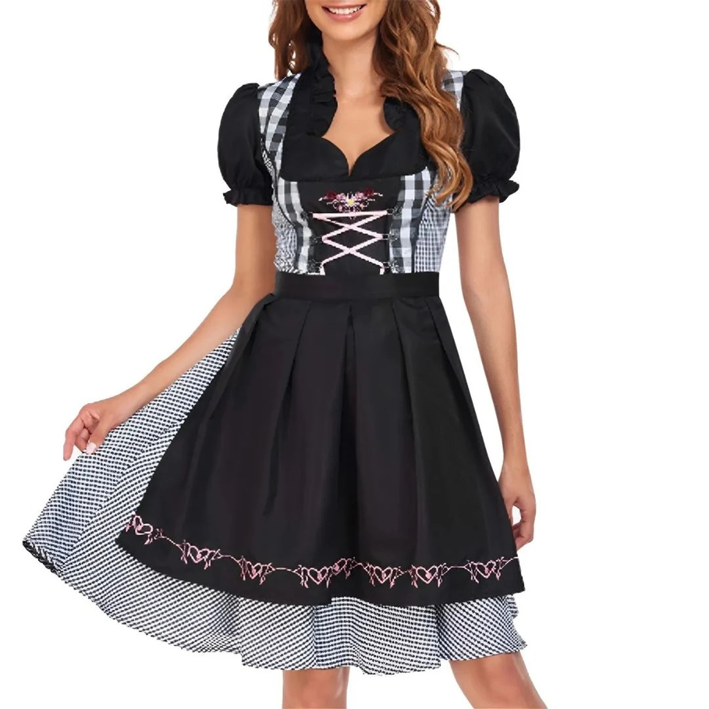 Yvonne | Damen Schwarzes Oktoberfest Dirndl mit Rüschen