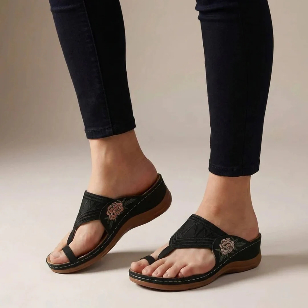 Zafira | Damen Elegante Sandalen Keil Stickerei Blumen