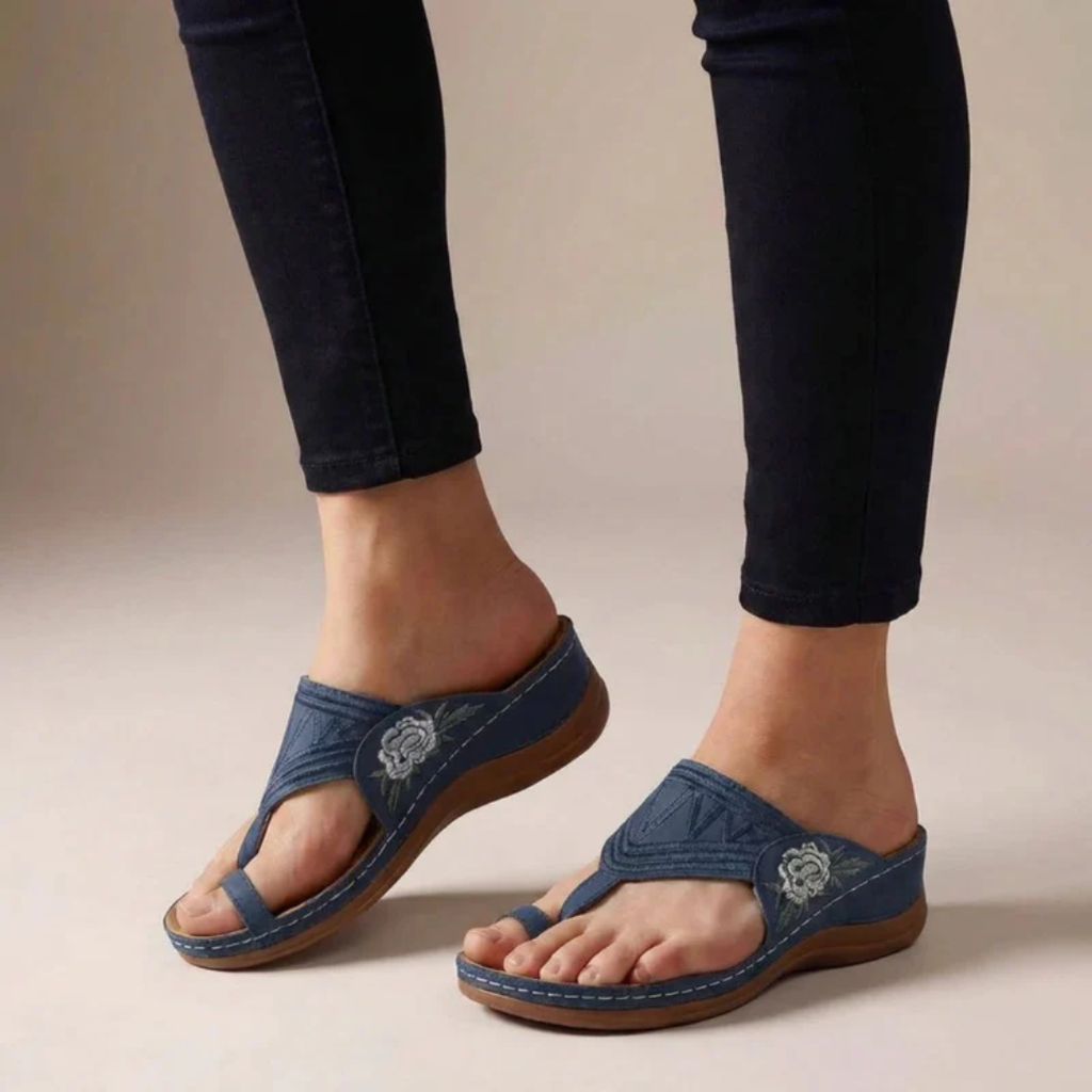Zafira | Damen Elegante Sandalen Keil Stickerei Blumen