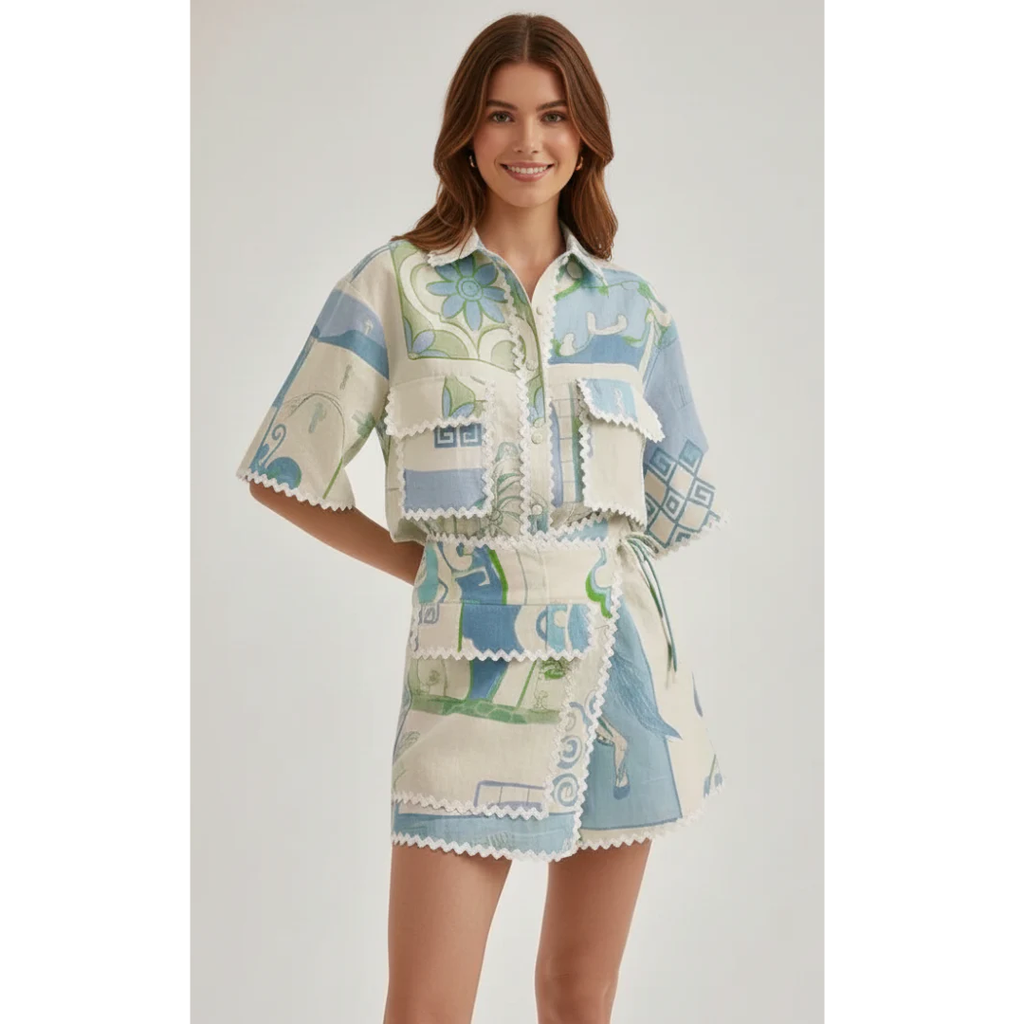 Heidi | Damen Zweiteiler Mit Shorts Und Patchwork Für Sommer