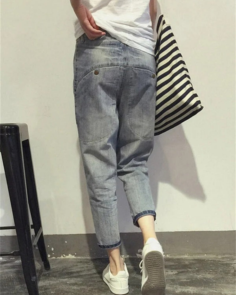 Zeitgemäße Damen Cropped Jeans in Grau | Zulaufend