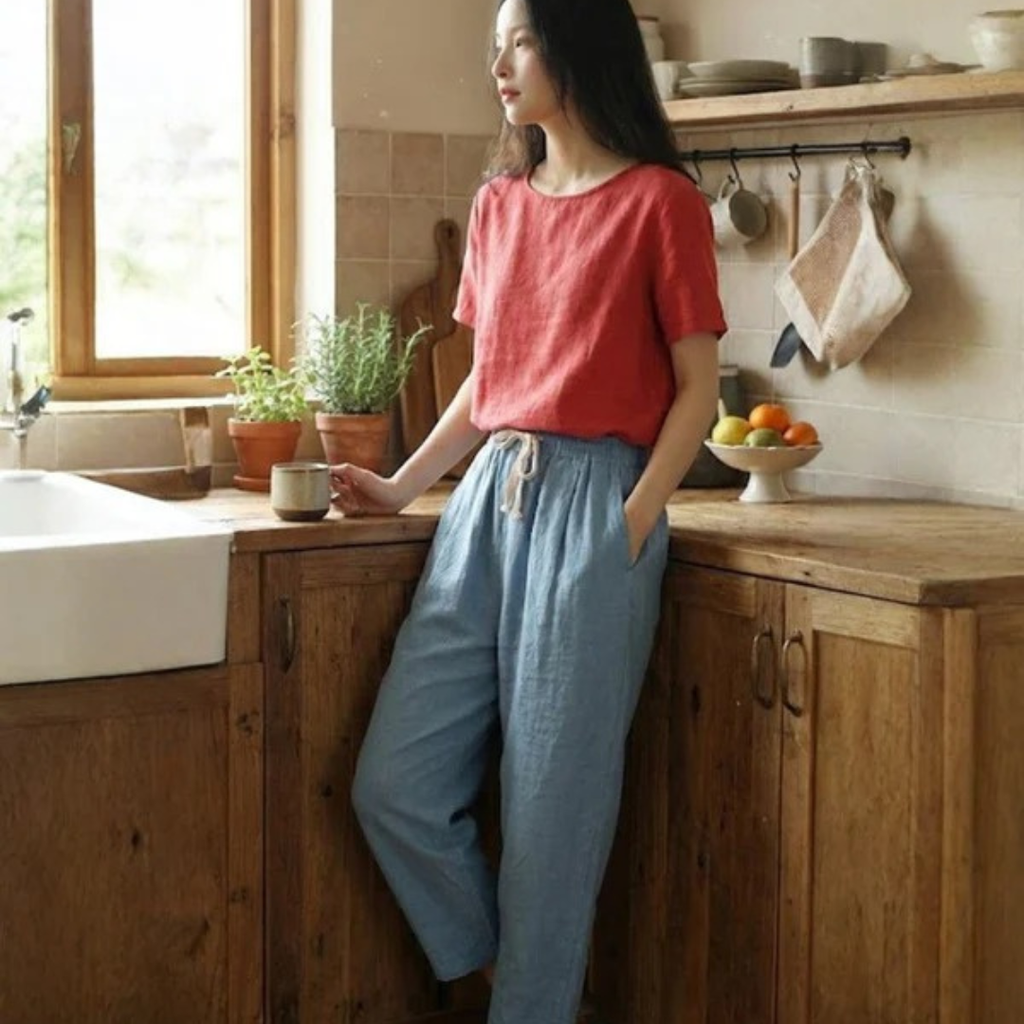 Zilan | Bequeme Damen Hose schmal Kordelzug modern