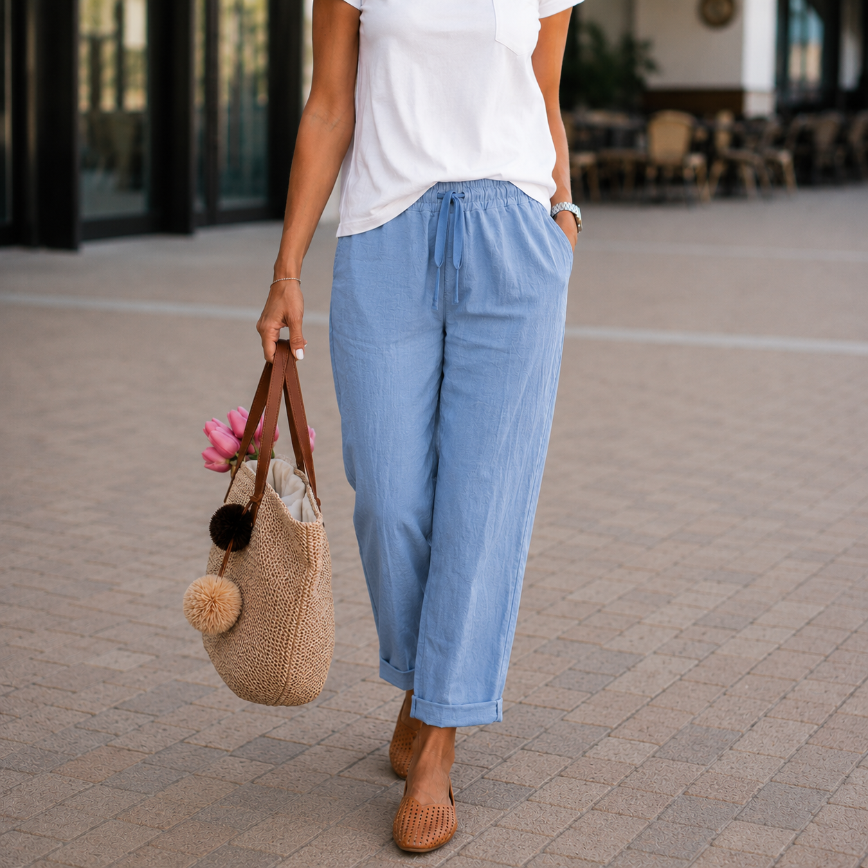 Zilan | Bequeme Damen Hose schmal Kordelzug modern