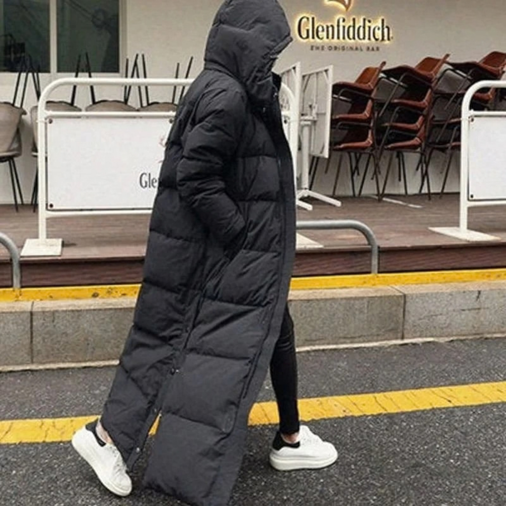 Zilan | Damen Schwarze Lange Winterjacke mit Kapuze
