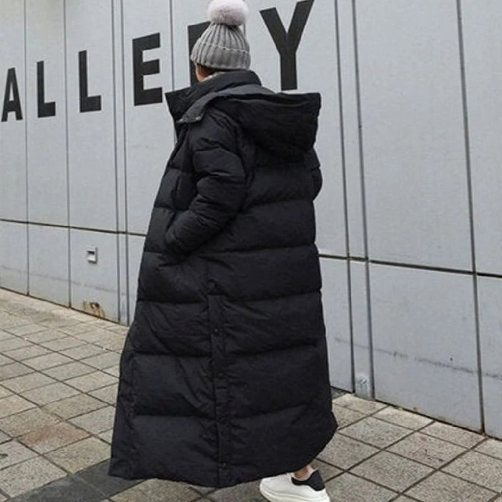 Zilan | Damen Schwarze Lange Winterjacke mit Kapuze