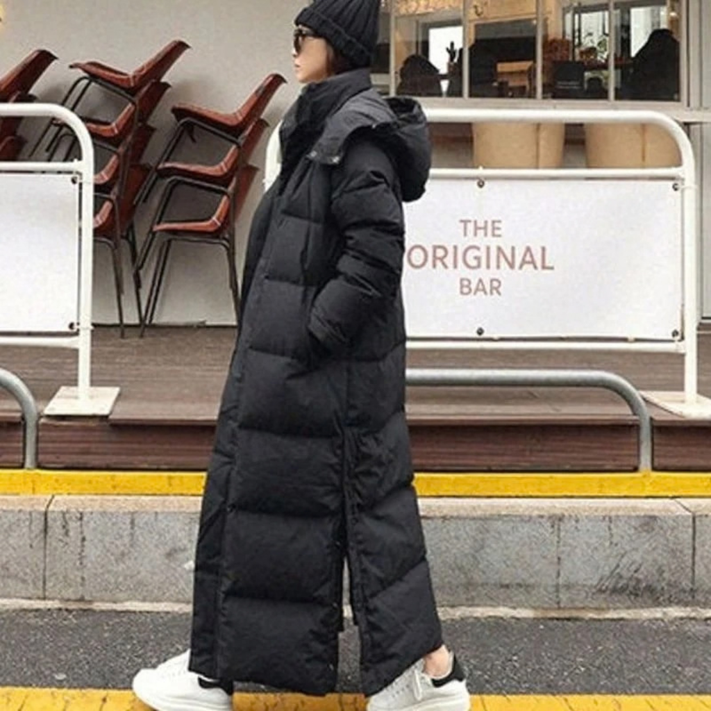 Zilan | Damen Schwarze Lange Winterjacke mit Kapuze